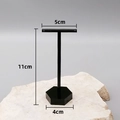 Black T-shape acrylic earring stand display with hexagonal base for jewelry storage - Black Small Hexagon Base