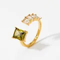 Adjustable gold plated stainless steel ring with green stone and cubic zirconia - Gold + Green Zircon (KBJ464)