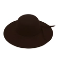 Dark brown wide brim wool felt hat with decorative bow band on white background - 10cm Round Top Bow / Dark Coffee