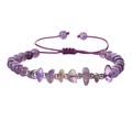Handmade woven bracelet with purple amethyst beads and silver metal accents for women - Purple Crystal