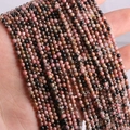 Strands of 2mm 3mm round pink and black natural stone beads for DIY jewelry making - Rhodonite with Black Lines