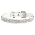 Sparkling white leather pet collar with four rows of rhinestones and silver buckle - Milky White