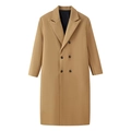 Detail of camel wool coat showing double-breasted buttons and high-quality fabric texture - S / Earthy Yellow