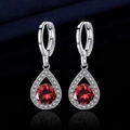 Elegant S925 silver stud earrings featuring a red round gemstone in a teardrop halo design - Angel's Tears [red Diamond] Led-90
