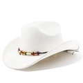 Detail of white suede cowboy hat featuring colorful beaded trim and curved brim - M (56-58cm) / Cream