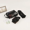Lot de 3 sacs de voyage en maille noire avec fermeture éclair et poignée, tailles variées - Ensemble d'outils combo / Noir