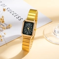 Elegant square gold watch with black dial and bamboo link band for women's daily style - Black Dial / Gold (HS2512-896-01)