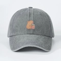 Casquette vintage en jean gris délavé avec broderie de cochon d'Inde buvant du thé au lait - Taille unique / Gris