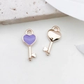 Purple enamel and gold heart-shaped key pendant charms for DIY jewelry making - Heart Key (7x16mm)