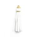 White PU leather tassel charm with golden metal cap and ring for keychains - Basic Ring Style / White