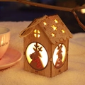 Wooden Christmas star house hanging ornament with warm LED light and reindeer pattern - Colored Elk Style