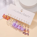 Set de 5 pares de pendientes lindos con mariposa púrpura, oso y taza en una tarjeta - Estilo Pato Té con Leche Mariposa Morada(E0790-1)