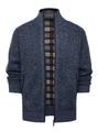 Detail der dunkelblauen Herren-Strickjacke mit Strukturmuster und kariertem Fleecefutter - M / Marineblau