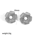 Close-up of 29mm silver flower earrings with textured petals and a center pearl detail - Silver Pearl Style (TE60428-PL-S)