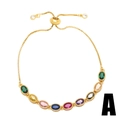 Detail of adjustable gold bracelet featuring eight multi-colored oval zircon stones - Style A-Multicolor Gemstone