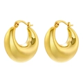 Macro shot of thick gold drop earrings with high-polish mirror finish and leverback closure - Chunky Hoop / VE1106 Gold