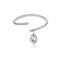 Verstellbarer Ring aus 925 Sterlingsilber mit klarem Zirkonia-Tropfenanhänger - Einstellbar Offen / Weißgold