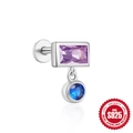 S925 Sterling Silver earring with purple square stone and blue round opal pendant - White Gold Style 6-Purple Blue Gem