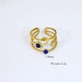 Detail of 14k gold plated celestial ring with blue stones and dimensions 14mm 2.2g - Sun Moon Star Blue Gemstone Style