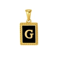 Letter G square pendant necklace in gold stainless steel with black enamel inlay - Letter G