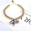 Adjustable beaded gold bracelet with silver 3D balloon letter K charm on card - Letter K