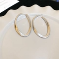 Détail de boucles d'oreilles créoles ovales argentées sur une assiette décorative - Argenté