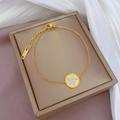 Titanium steel gold necklace with a sparkling crystal pentagram pendant in a gift box - Titanium Steel / Gold Star Round Tag Bracelet (K305)