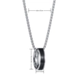 Detail of 60cm box chain with black enamel ring pendant showing exact size specifications - 6mm Single Stripe Black Oil Pendant Silver + Necklace