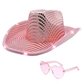Sequined Cowboy Hat + Heart Glasses Pink