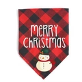 Christmas dog bandana with red black buffalo plaid and merry christmas snowman print - SD-09 Red Plaid Merry Christmas Snowman / 66x46x46 (Raw Edge)