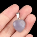 Pendentif en pierre de quartz coeur bleu-violet naturel avec fermoir en argent - Agate Grise