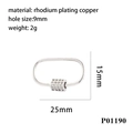 Ovale 18K rhodinierte Kupfer-Schraubschließe mit Zirkonia-Mikropflaster für Schmuck - Silber Groß-P01190