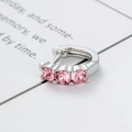 Exquisite 8mm silver hoop earrings with three pink round zircons on a white card background - Light Pink (1 Pc)