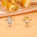 Close-up of gold and silver leaf stud earrings with pavé cubic zirconia inlay - 4# (Leaf) / Silver