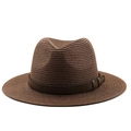 Cappello fedora in paglia marrone scuro con cinturino in pelle e fibbia metallica - M (56-58cm) / Marrone