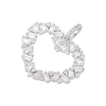 Macro detail of silver heart pendant featuring sparkling baguette and round cut stones - Platinum White Zirconia