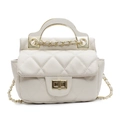 Beige quilted crossbody bag with gold chain strap and metal handle in variant view - Off White