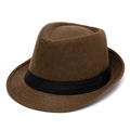 Classic brown wool fedora hat with elegant black ribbon band for autumn and winter - 60CM / Coffee
