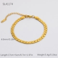 Bracciale in acciaio inossidabile placcato oro 18 carati con maglie piatte e zircone occhio - Placcato Oro 18K / Stile a Maglia con Texture Piatta (SL41174)