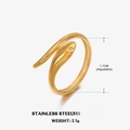Anillo de serpiente ajustable de acero inoxidable chapado en oro de 18K diseño moderno - Abierto Ajustable / Dorado
