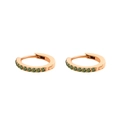 Minimalist rose gold titanium steel hoop earrings with sparkling green zircon row - August Light Green - Rose Gold