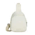 Minimalist cream white kids chest bag with adjustable strap and dual zipper pockets - Beige