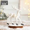Statuina di renna bianca natalizia con albero e luna glitterati oro su base legno - Renna Albero Bianca Tipo B