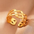 18K gold-plated stainless steel open ring featuring a vintage woven chain pattern design - Gold Braided Chain (C1473)