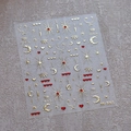 Stickers ongles autocollants M-861 avec lune dorée, étoiles et cœurs rouges - M-861 Style Colle À La Gelée Bronzante