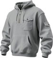 Sudadera gris de hombre con media cremallera, múltiples bolsillos cargo y capucha - M / Gris claro
