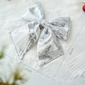Silver sequin Christmas bow decoration, 25cm x 30cm festive ornament for holiday windows - 20x25cm / Silver