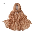 Detail view of light brown scarf featuring natural crinkle texture and soft gauze fabric - 7# Light Brown