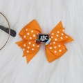 Detail of orange polka dot hair bow with ABC chalkboard and apple for school girls - Orange