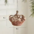 Sparkling rose gold crown Christmas tree ornament with glitter finish and silver string - Crown